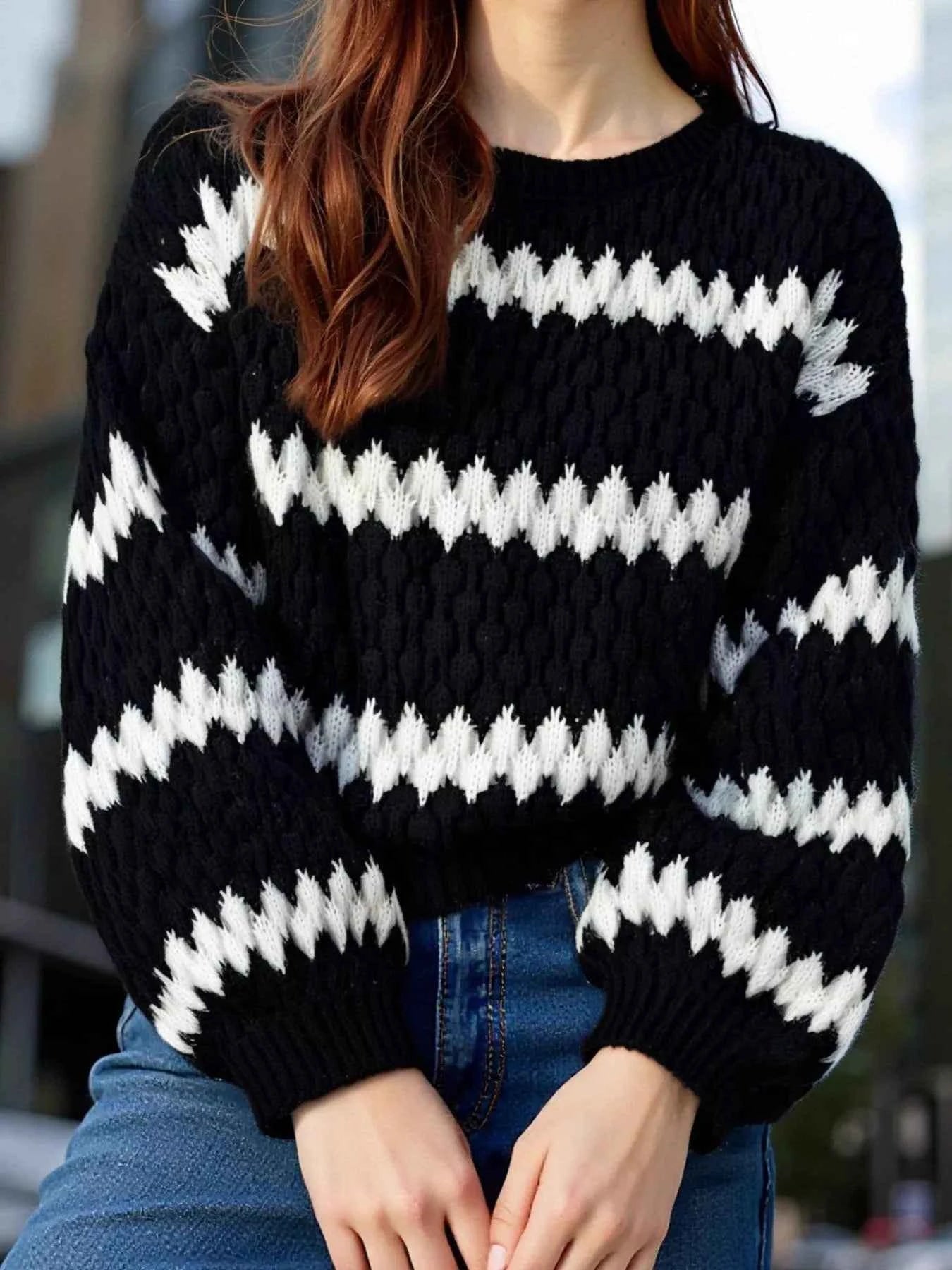Striped Round Neck Dropped Shoulder Sweater 08efb845-3f0c-43fb-8c05-84c43a3941a6-Max-Origin