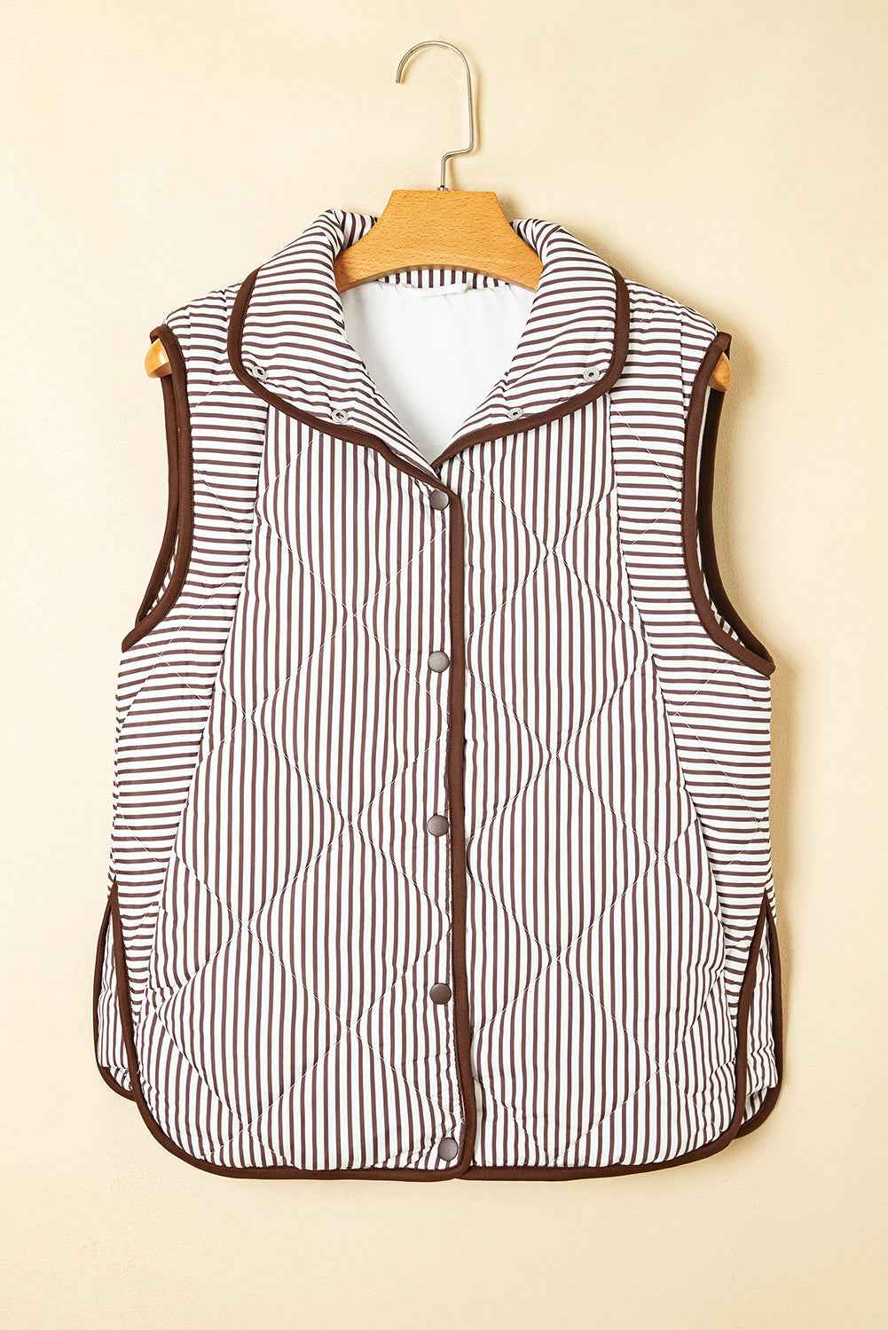 Black Striped Snap Button Scalloped Hem Winter Vest 08fb8589935ffdd2