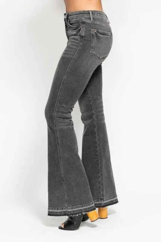 Judy Blue Full Size Mid Rise Tummy Control Washed Gray Release Hem Flare Jeans Plus Size 090f2cb368fe46f49fa3230cb019f847-Max-Origin