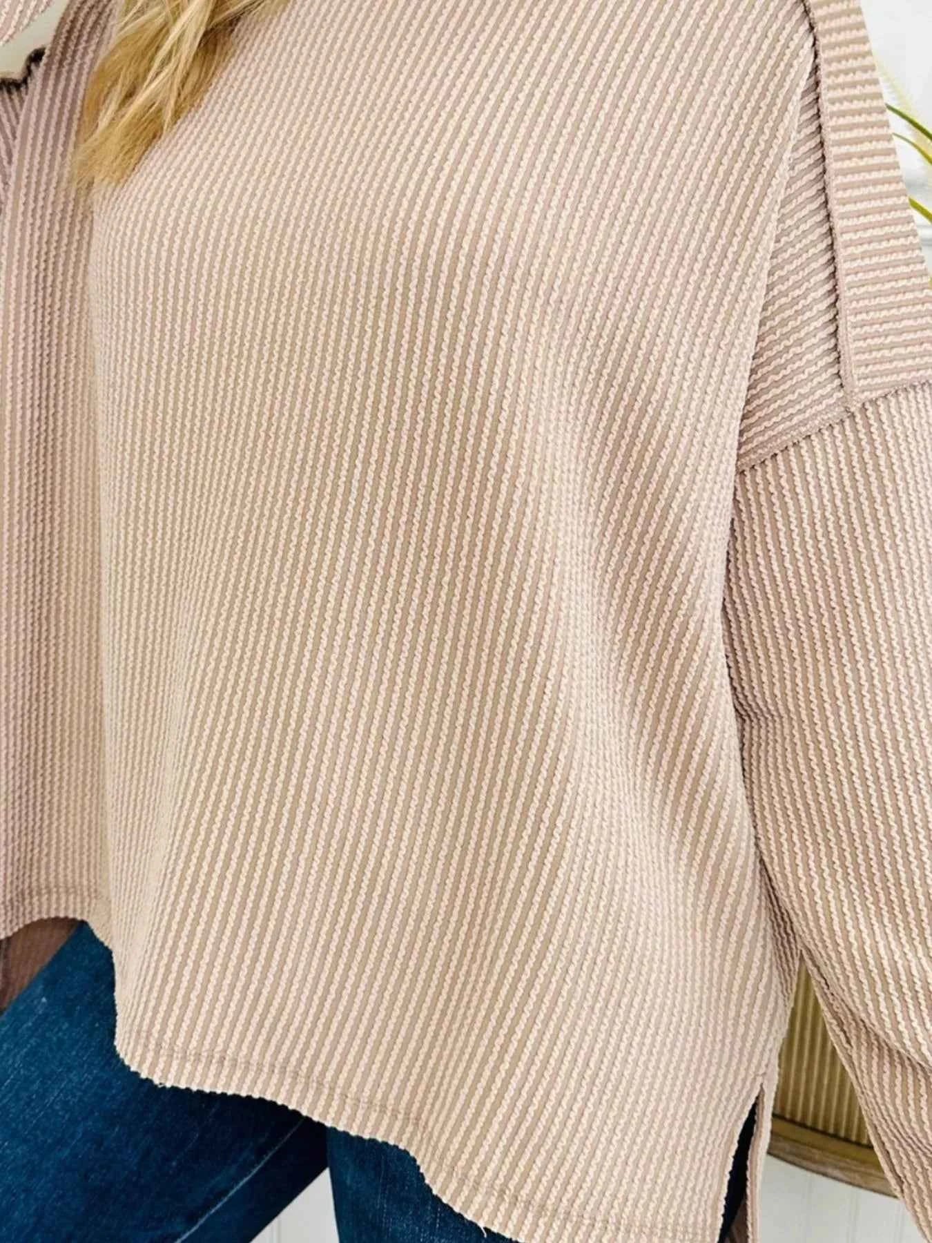 Twist Ribbed Exposed Seam Detail Long Sleeve Loose Top 093bf43d-2afd-40d9-b523-d86a0fe18c5b-Max-Origin