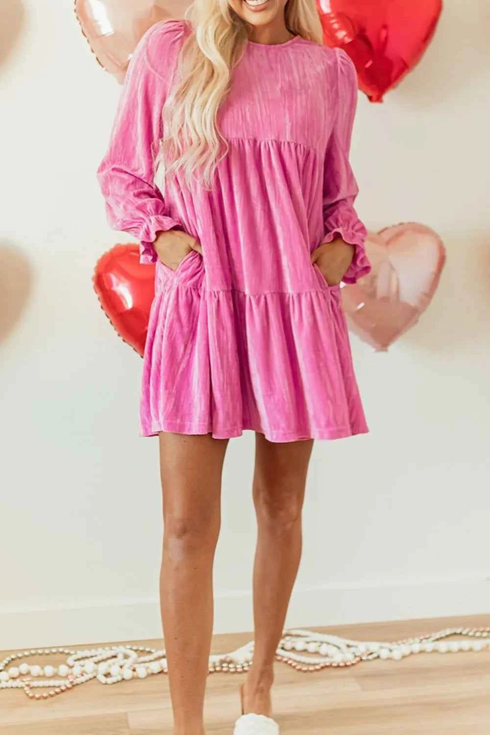 Tiered Flounce Sleeve Mini Dress 099bb0db-3285-4964-bcd6-7da98447256b-Max-Origin