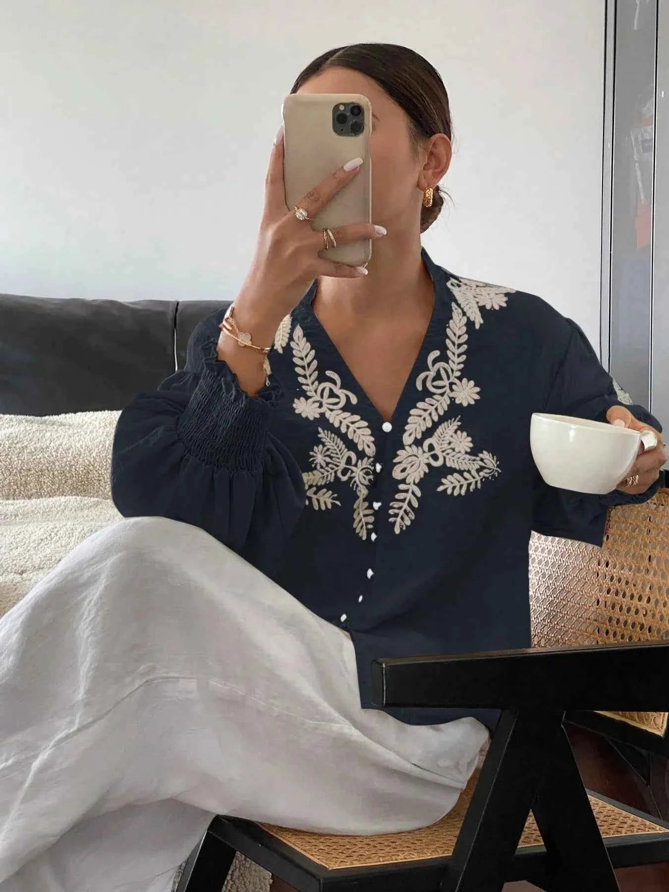 Embroidered Lantern Sleeve Blouse 099befece92d483eacb278ad684bcd59-Max-Origin