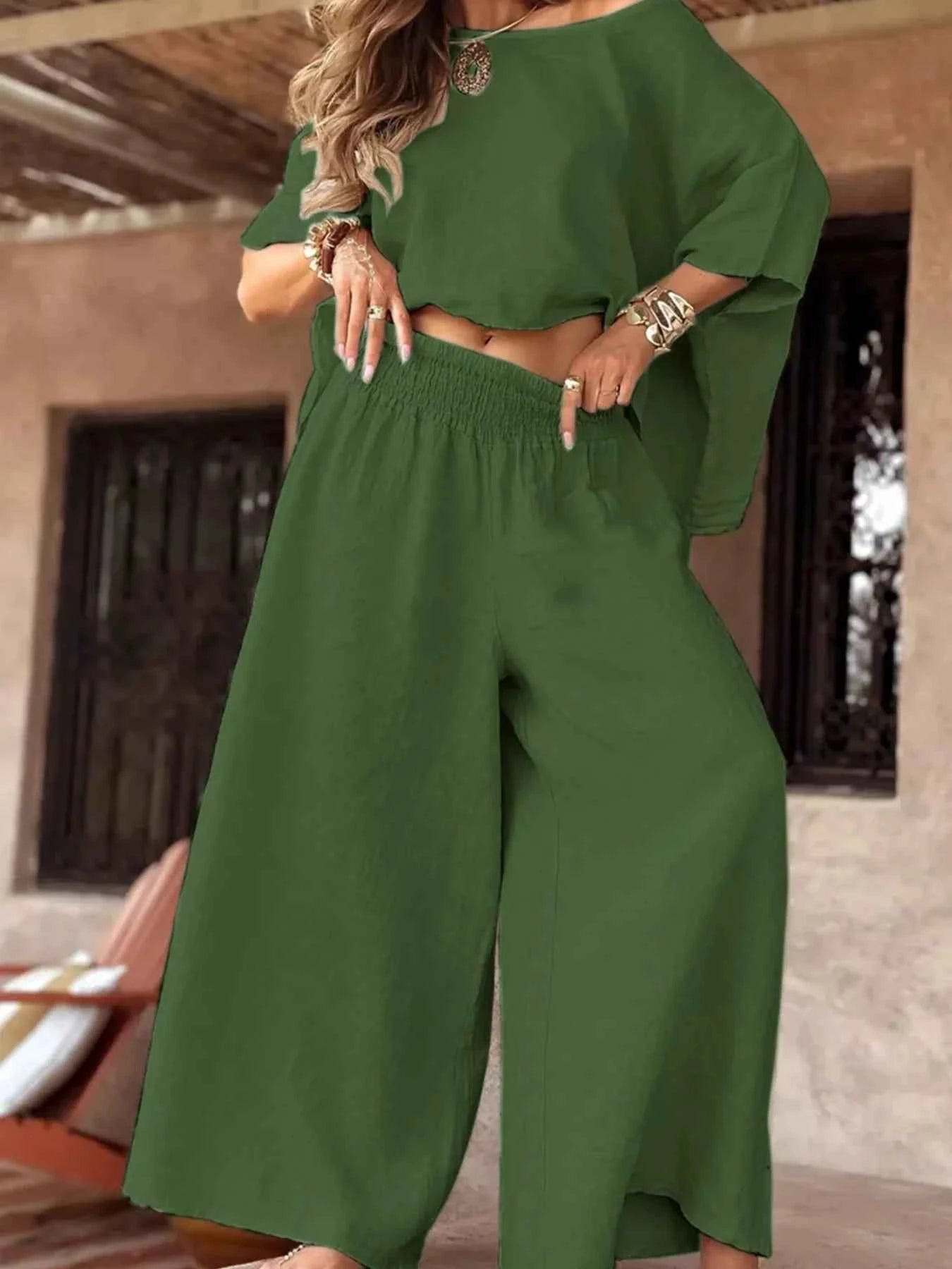 Full Size Boat Neck Top and Wide Leg Pants Set Plus Size Green 09a20fdefd664b73b437ee6731ebf2c7-Max-Origin