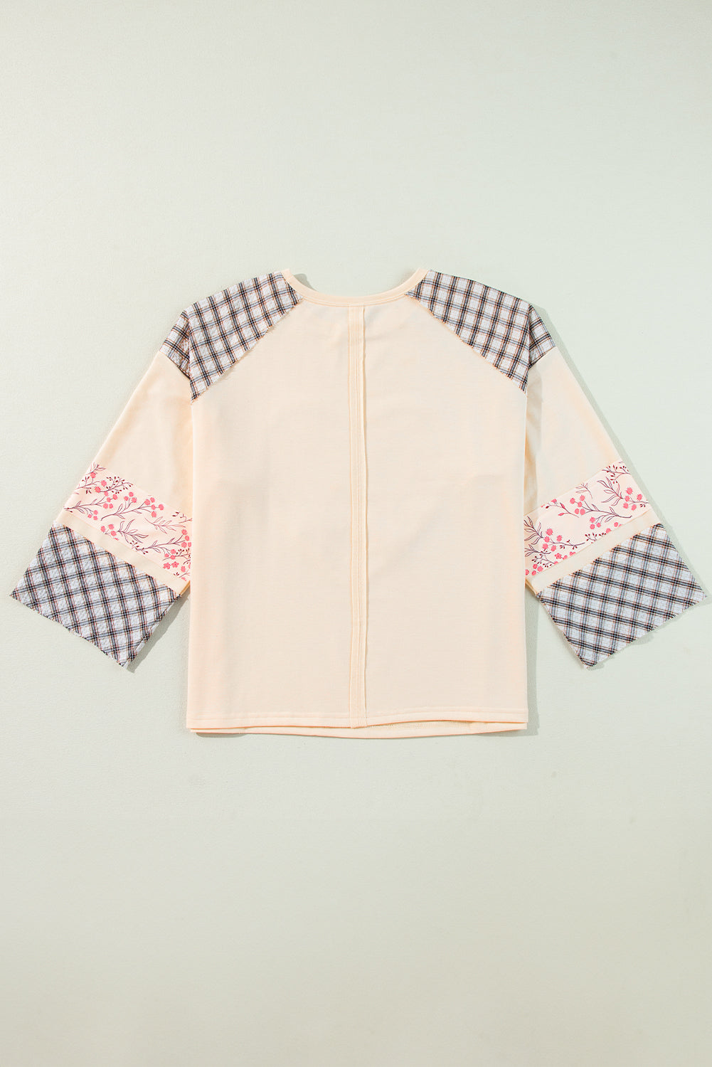 Aqua Plaid Floral Patchwork Heart Long Sleeve Top 09a9cc76b61ec2ef