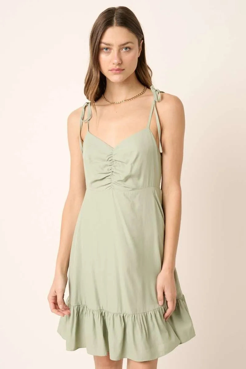 Mittoshop Ruched Detail Spaghetti Tie Mini Dress SAGE 09d7358432c940ac975a761843575e58-Max-Origin