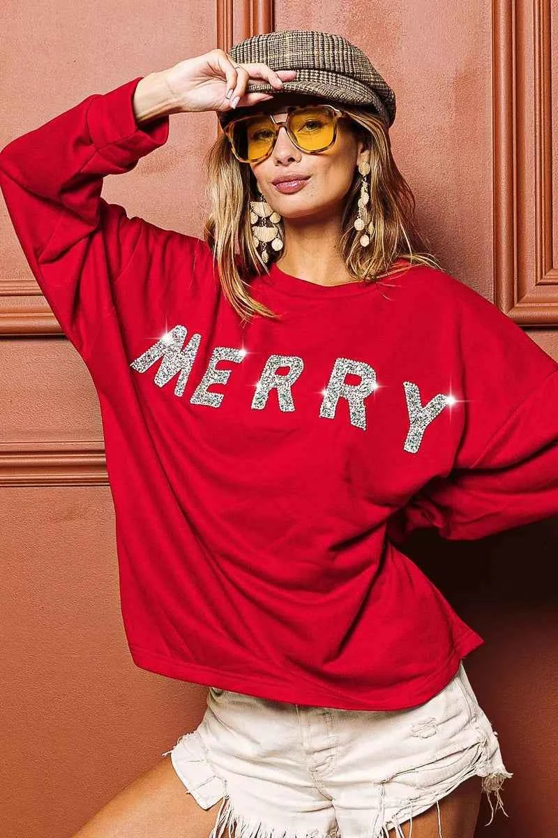 BiBi Merry Glitter Christmas Drop Shoulder Top 09d973dd21d04009b3700de7afce721d-Max-Origin