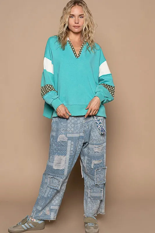 POL Exposed Seam Floral Patchwork French Terry Hoodie 09eb1a48-eb00-4a2c-9aab-911b7c01a33b-Max
