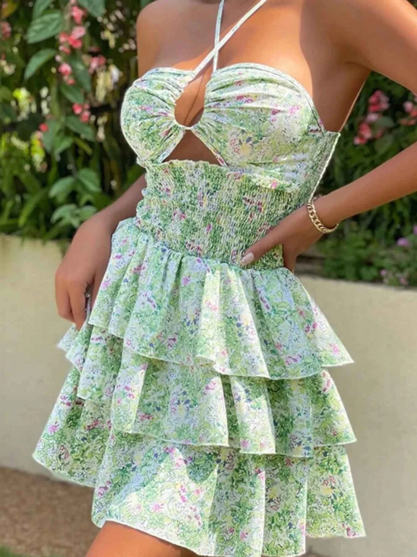 Floral Halter Cutout Ruffled Mini Dress 09fd2bab7bac4d388179b31bb955ba88-Max-Origin