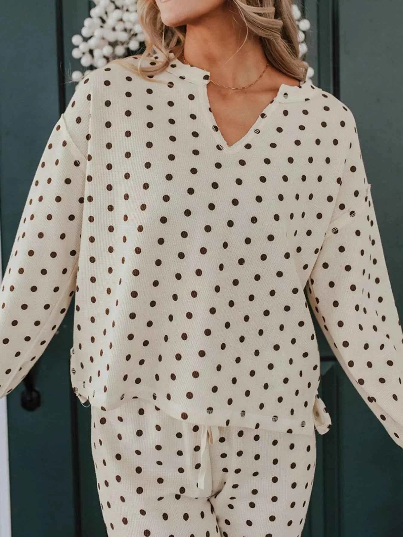Polka Dot Notched Long Sleeve Top and Drawstring Joggers Lounge Set 0a24c418-01e9-4c46-8d2d-a1e8896bef0b-Max-Origin