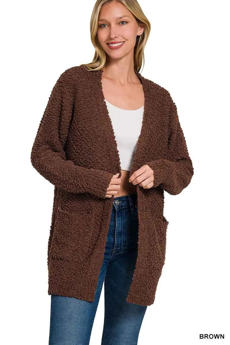 Zenana Long Sleeve Popcorn Sweater Cardigan with Pockets BROWN 0a32ab5452e84431997e5da433d576a0-Max-Origin