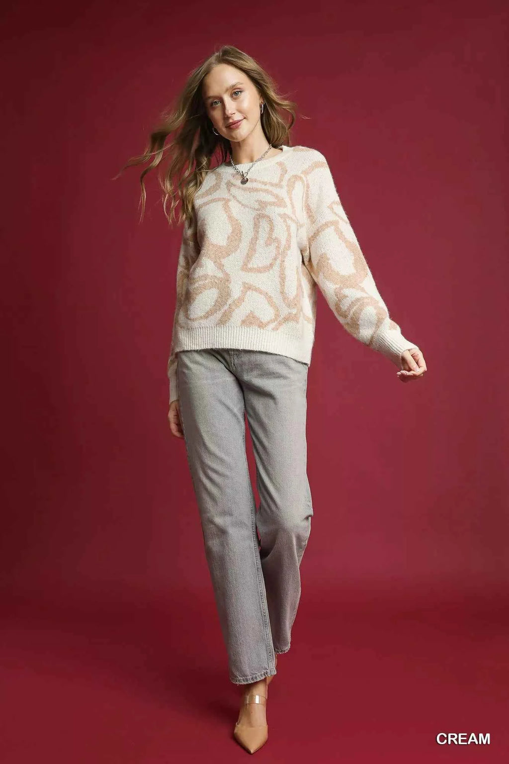 Umgee Heart Print Crew Neck Sweater 0a34e9e0-a6f6-48f6-80f1-0853c4dc0513-Max-Origin