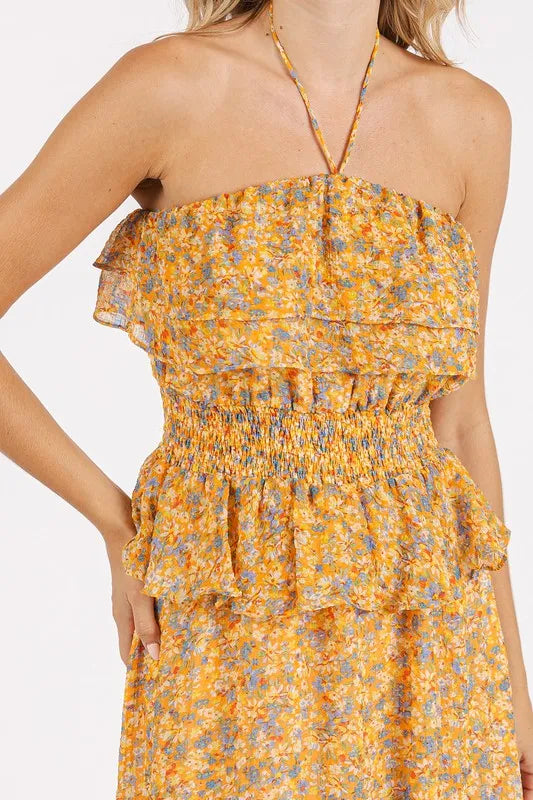 Mittoshop Ruffled Smocked Floral Halter Neck Maxi Dress 0a417077-9a29-45e3-b6f9-b049726ab720-Max
