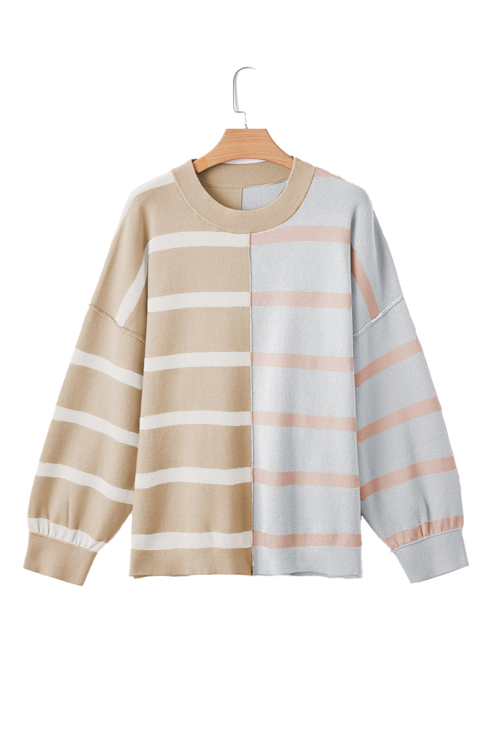 Blue Stripe Exposed Seam Patchwork Loose Sweatshirts 0a60481111879ccf