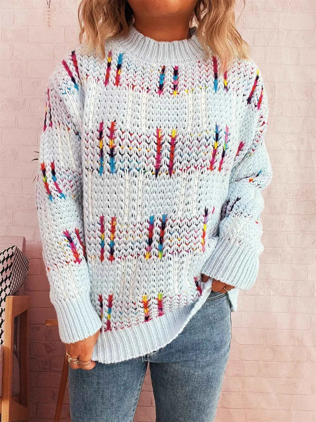 Colorful Round Neck Long Sleeve Sweater 0a63be2ddd3445d6adc1c1fa1ecef2cd-Max-Origin