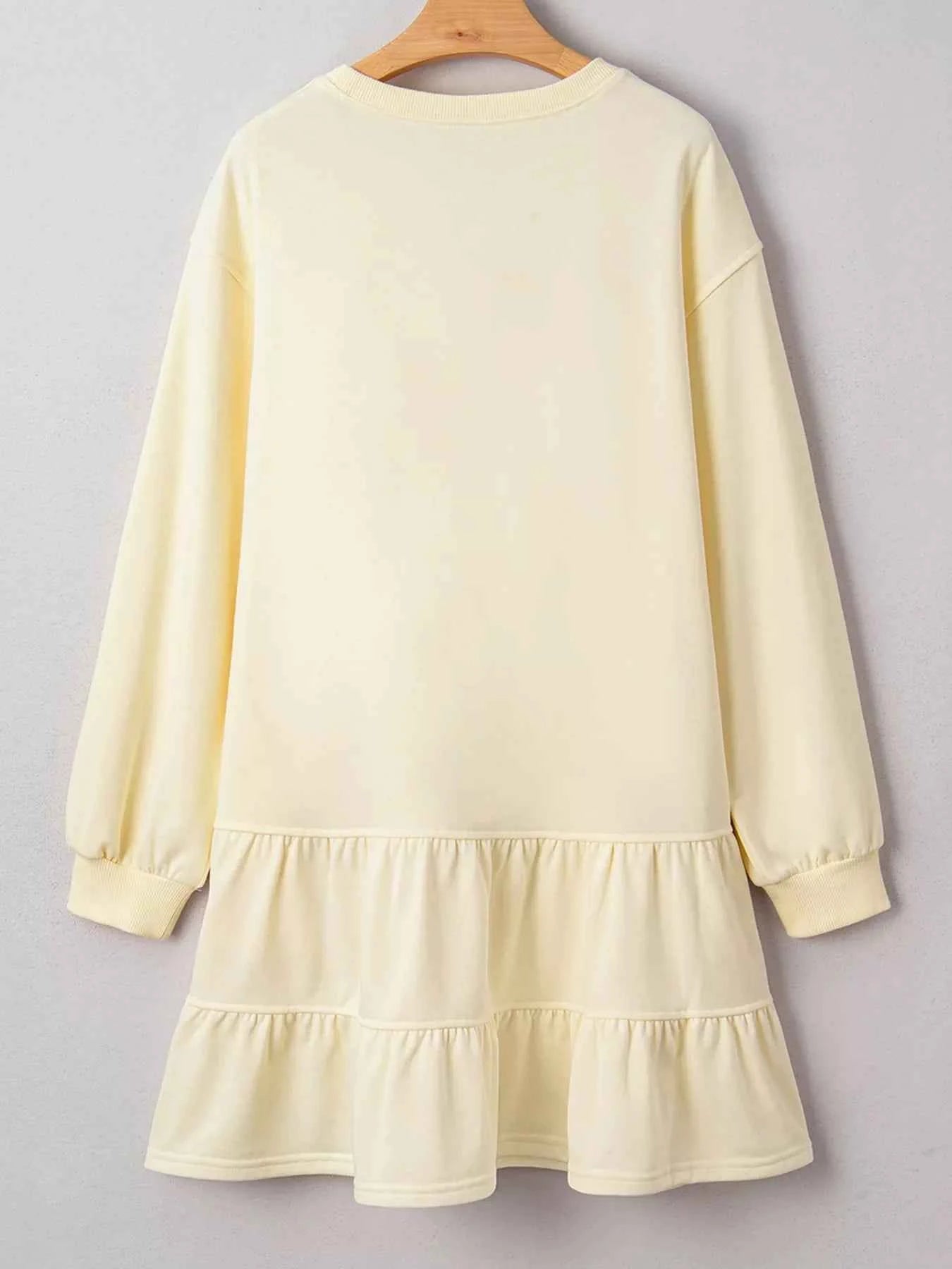 Double Tiered Ruffle Hem Long Sleeve Loose Mini Dress 0a6ad5e366ee4910a3287394494ecbbf-Max-Origin