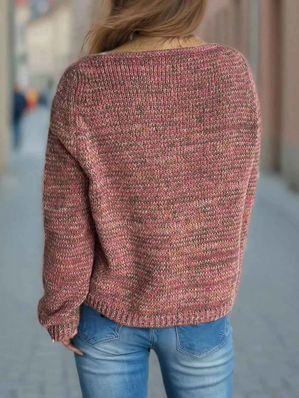 Heathered V-Neck Long Sleeve Sweater 0a8f00dd-de5d-4338-bdf8-45339cd1fb15-Max