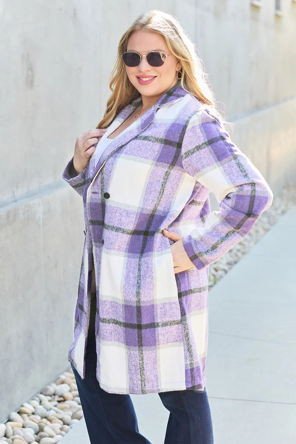 Double Take Full Size Plaid Button Up Lapel Collar Coat 0abafbf6-f0a8-40d0-9c29-275ebc789092-Max