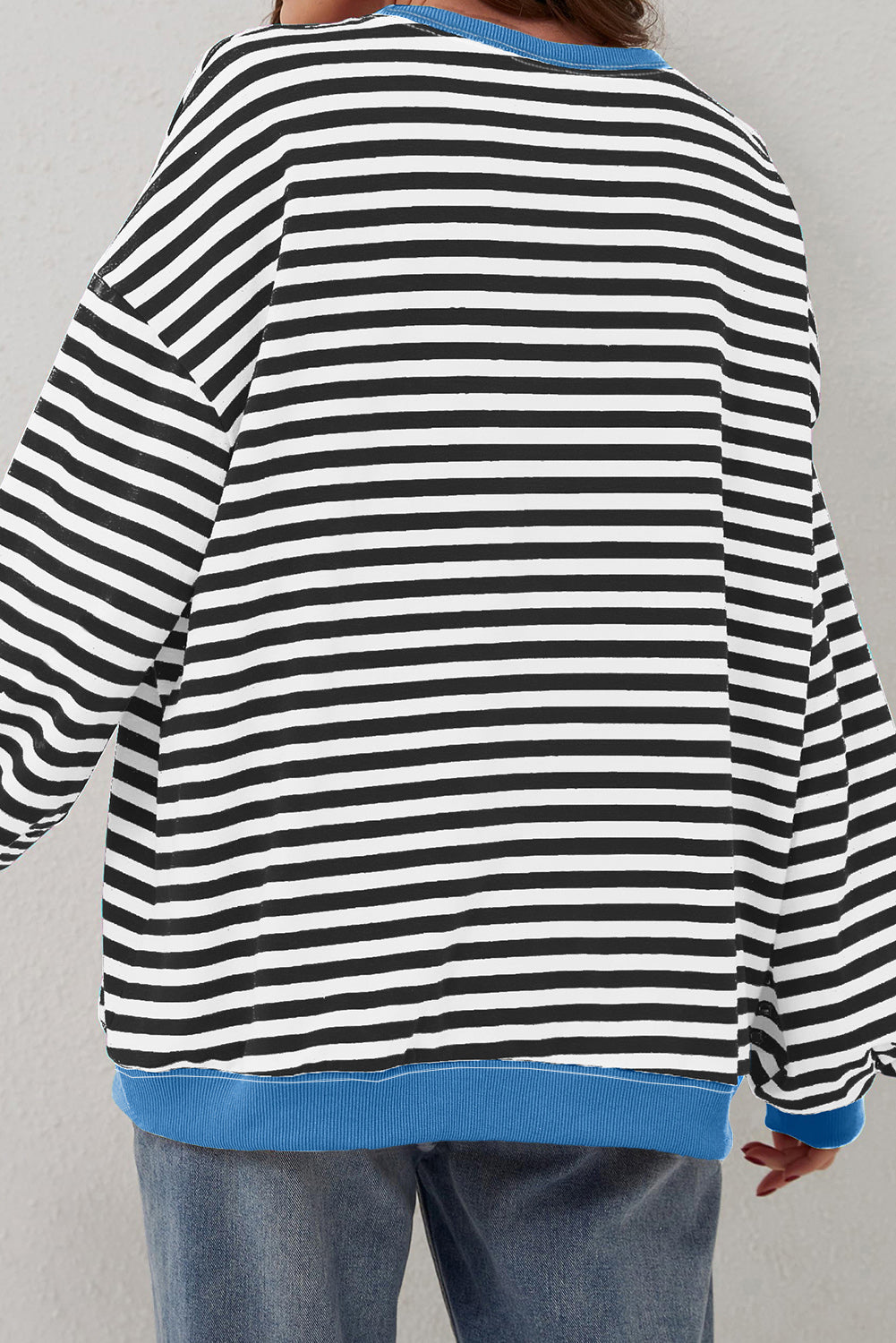 White Striped Contrast Trim Drop Shoulder Sweatshirt 0ad84673a59102cb