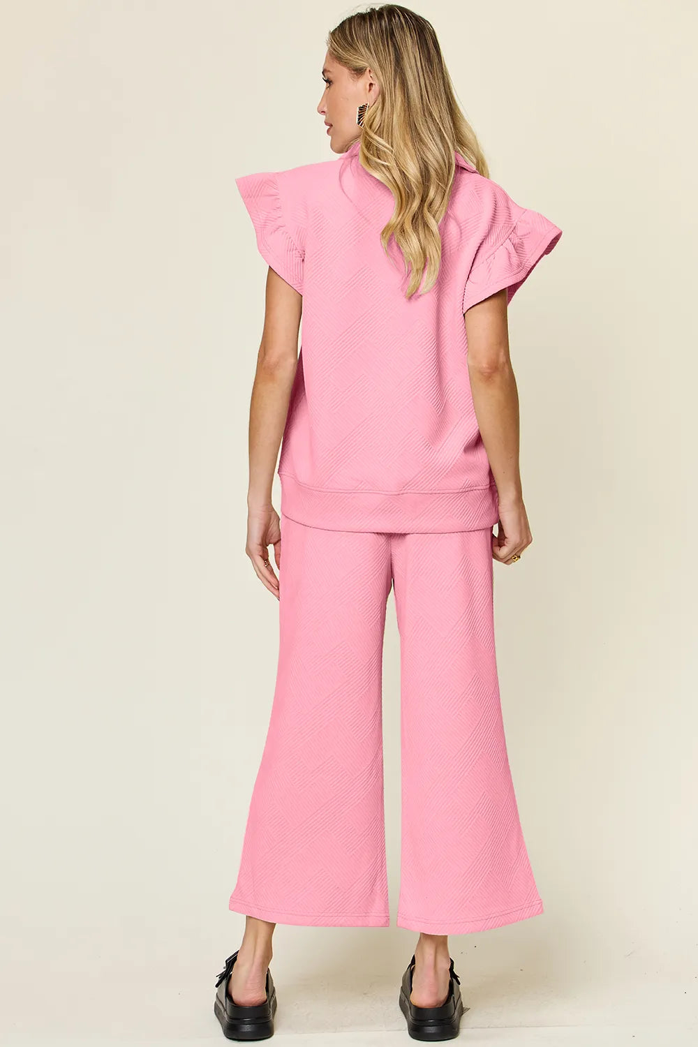 Double Take Texture Ruffle Short Sleeve Top and Drawstring Wide Leg Pants Set 0adc2f7d-ed4d-4cd6-83fb-e50c9a91c8c2-Max