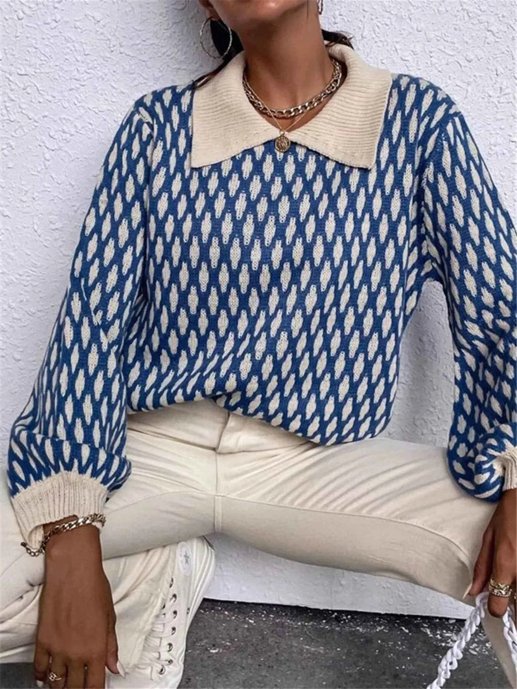 Diamond Pattern Peter Pan Collar Sweater 0ae78fc4369746d2a12e96e1061d6a87-Max-Origin