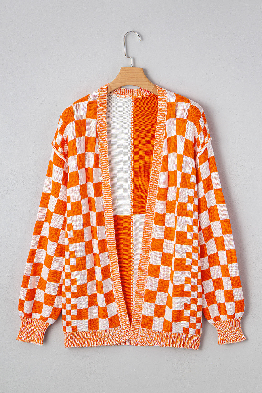 Orange Checkered Open Front Drop Shoulder Cardigan 0b117e7059f68798