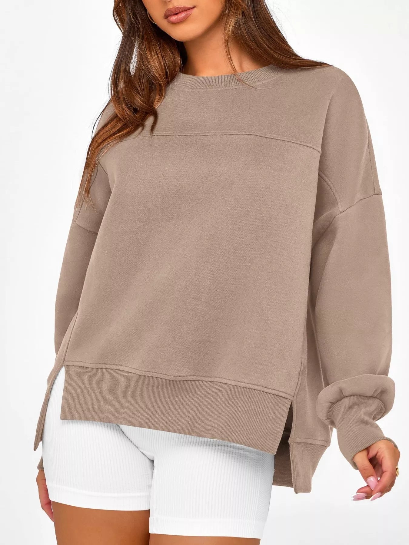 Slit Round Neck Dropped Shoulder Sweatshirt 0b208adce03041da9f15c3e7ebbd5a2e-Max-Origin