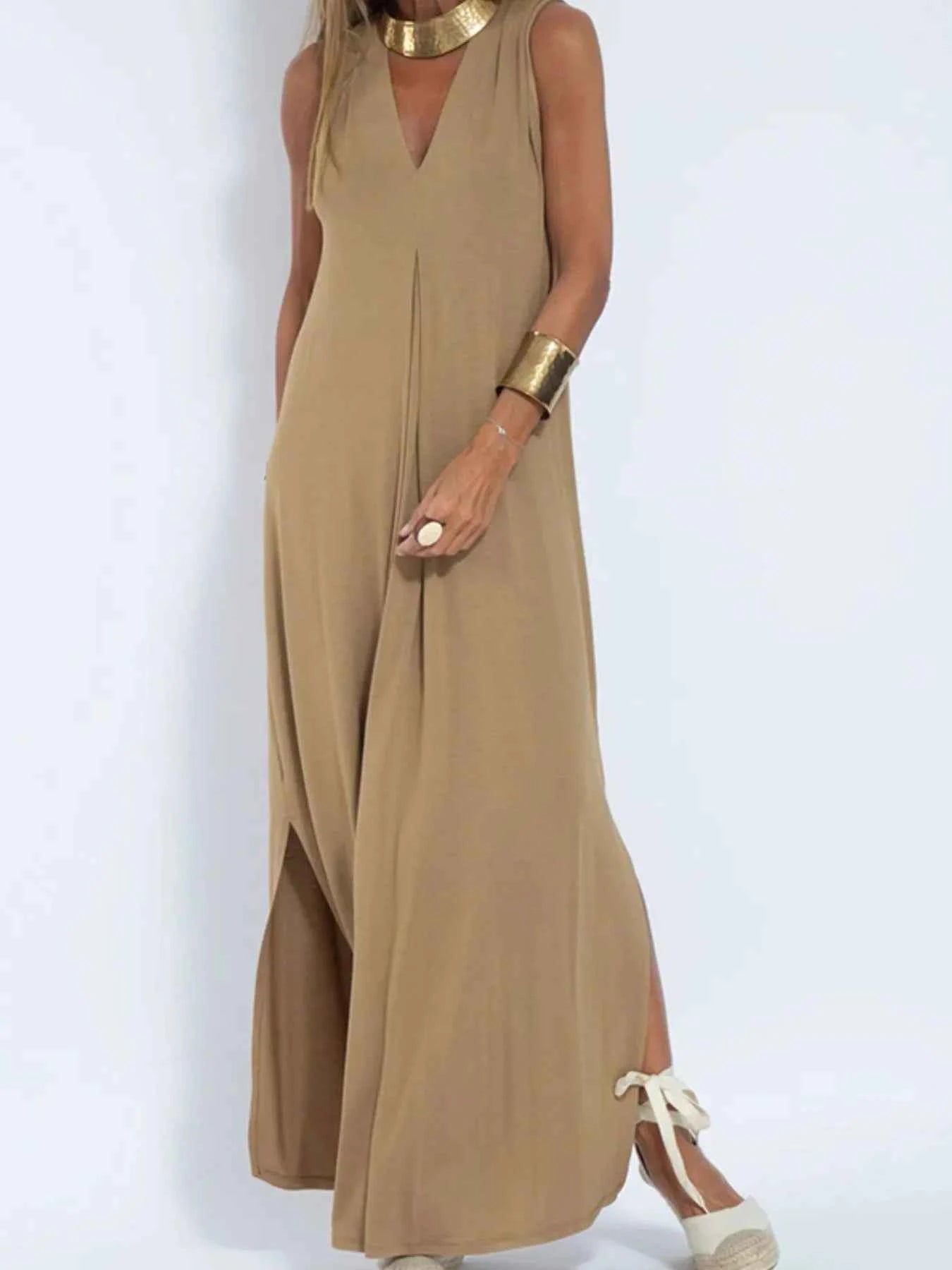 Full Size V-Neck Sleeveless Maxi Dress with Slit Plus Size Camel 0b23a521-232f-4871-9da6-27164e53d3fc-Max-Origin