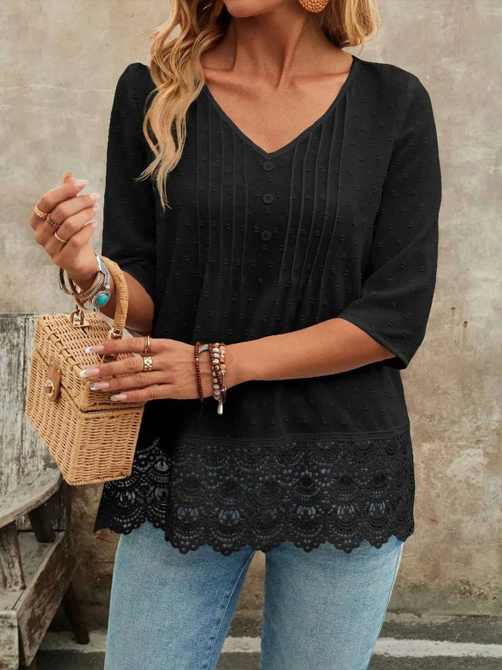Lace Hem V-Neck Blouse 0b30c933b0b94d1999caa0c207ee9046-Max-Origin