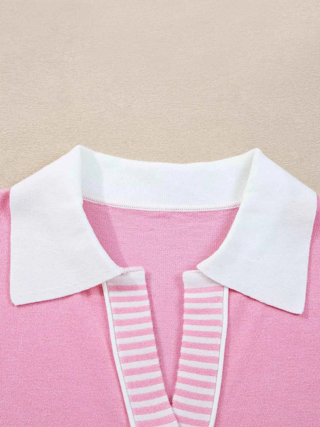 Contrasting Polo Collar Color Block Knit Drop Shoulder Sweater 0b3491a59a464a91989e339f0c595e15-Max-Origin