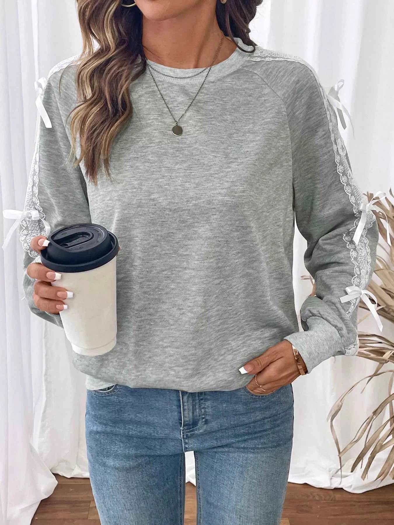 Lace Detail Round Neck Sweatshirt 0b412103991448d58d1aba315a288294-Max-Origin