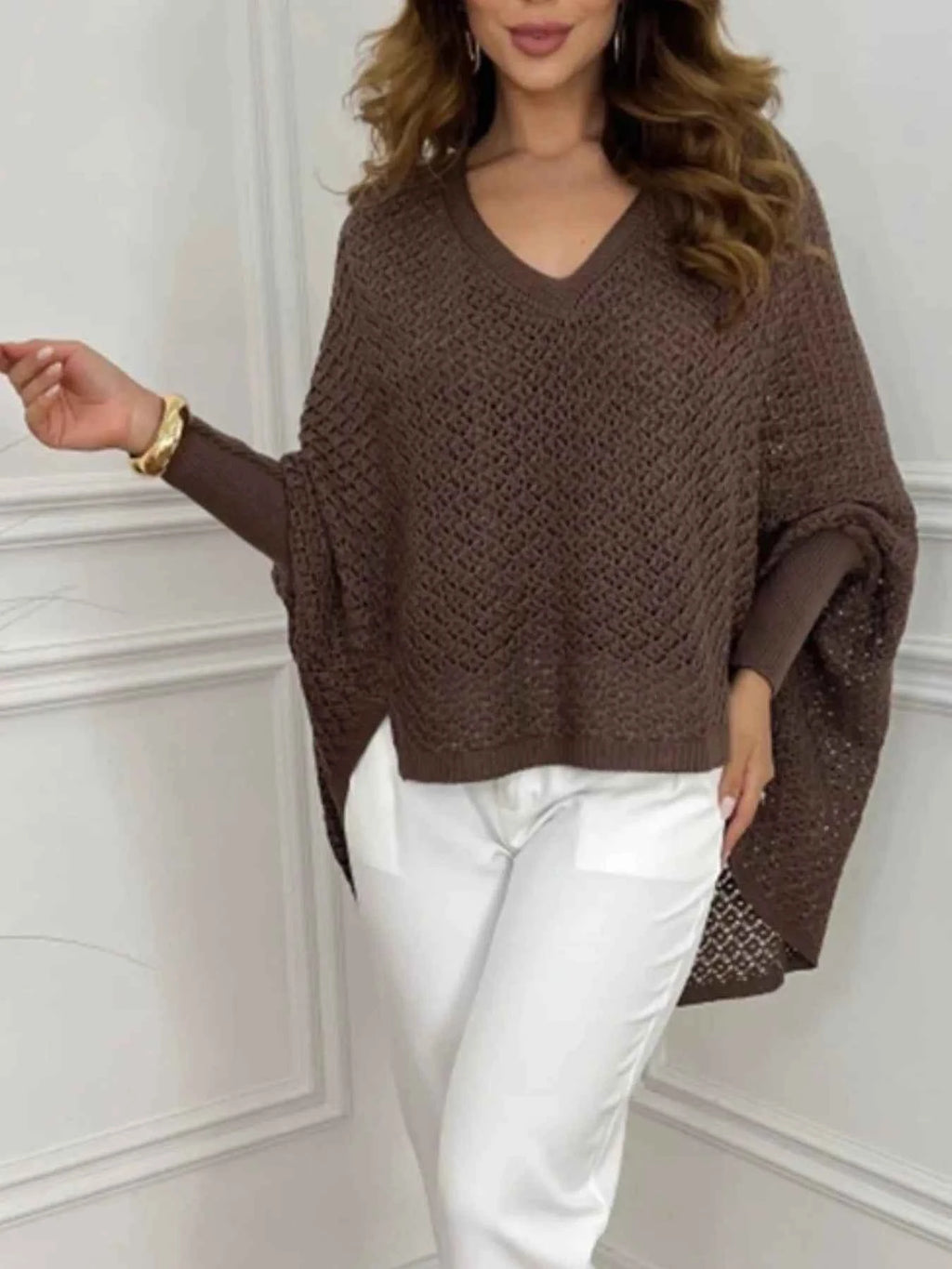 Crochet V-Neck Batwing Sleeves Oversized Sweater 0b4ef997-f6c8-43e2-965e-646e9b58f4da-Max-Origin