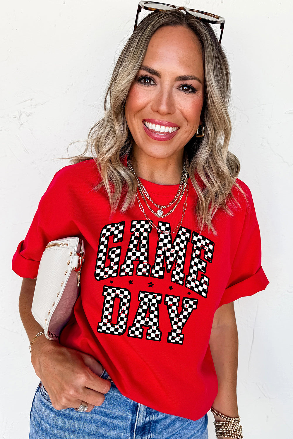 Red Checkered Game Day Graphic T Shirt 0b5af3e5dbebbbd8