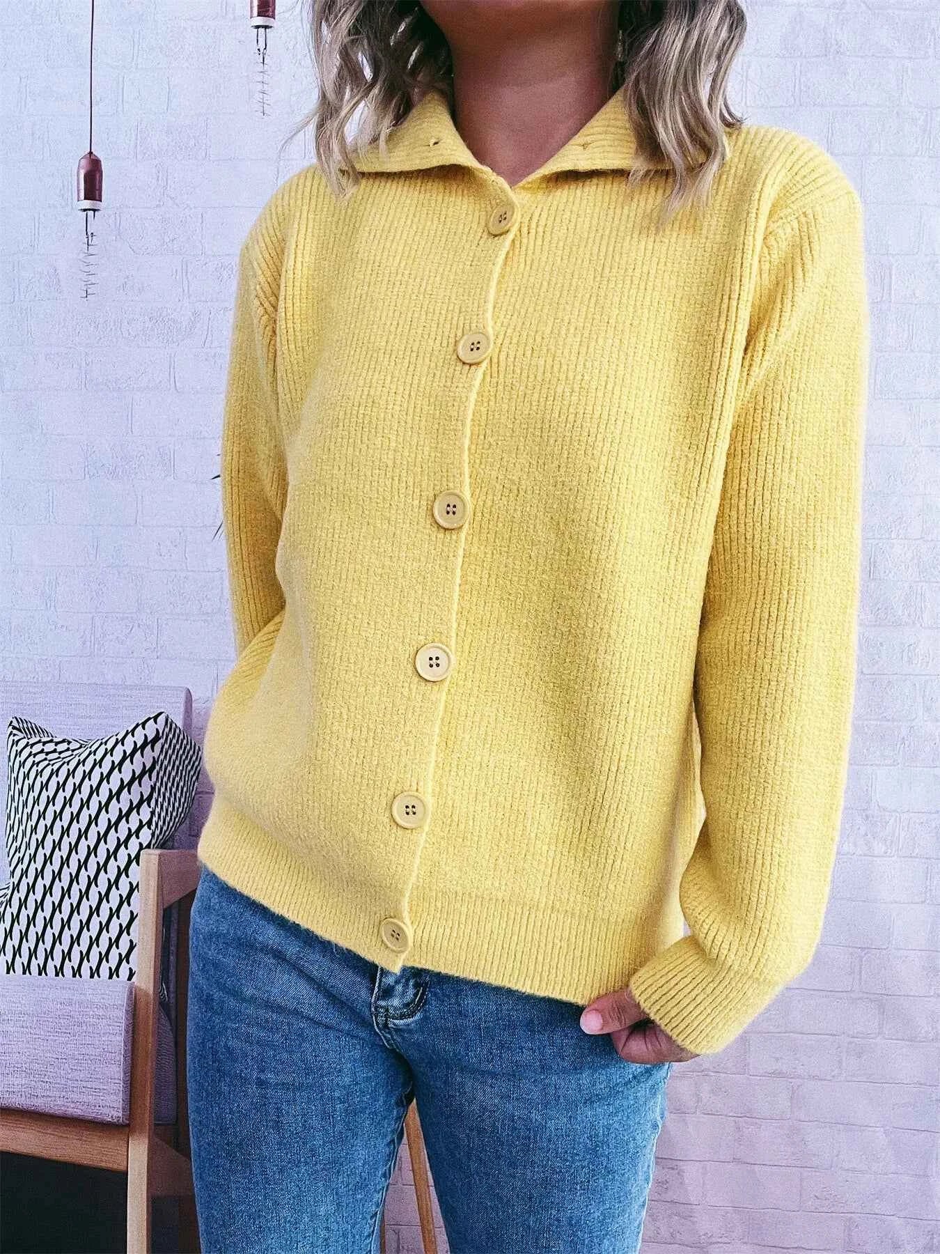 Ribbed Button-Up Cardigan Yellow One Size 0b5d40be682e4e89be620e4bfe832956-Max-Origin
