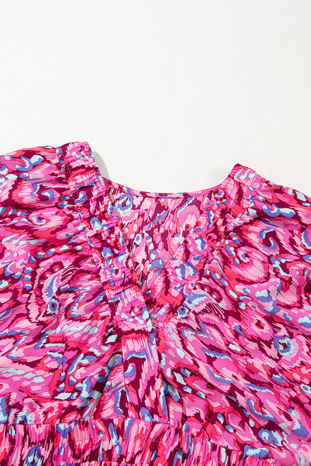 Pink Abstract Print Dolman Sleeve V Neck High Waist Romper 0b6b3801441ad230