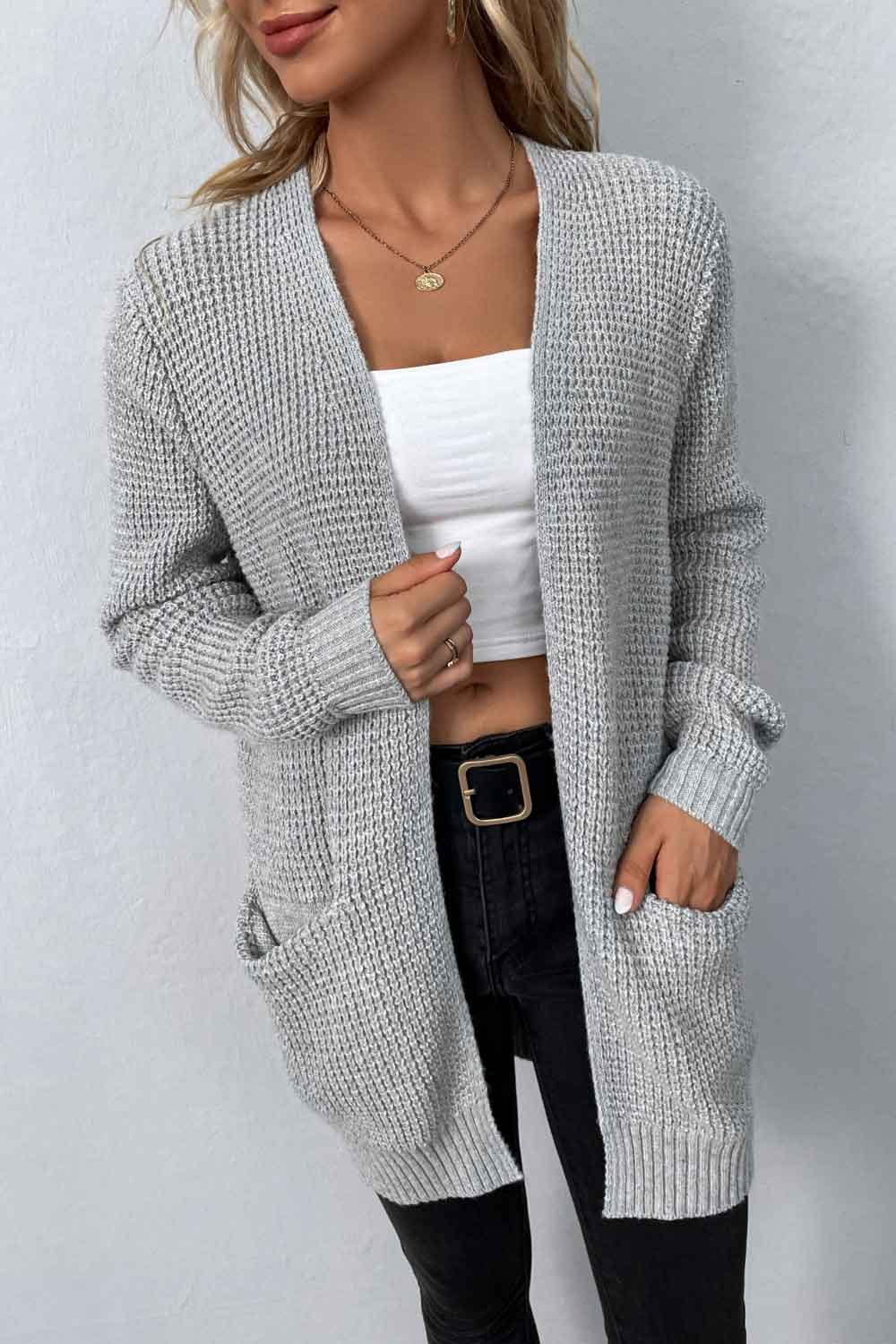 Rib-Knit Open Front Pocketed Cardigan 0b797f8ae0424d9ea4f702601d434f9e-Max