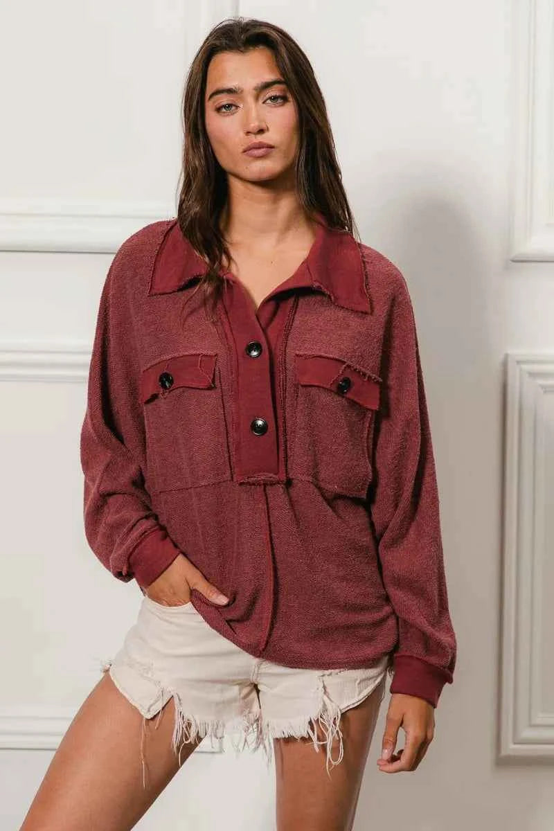 BiBi Cp French Terry Cut Edge Detail Collared Top 0b845715821f41578165bb1add3d7a36-Max-Origin