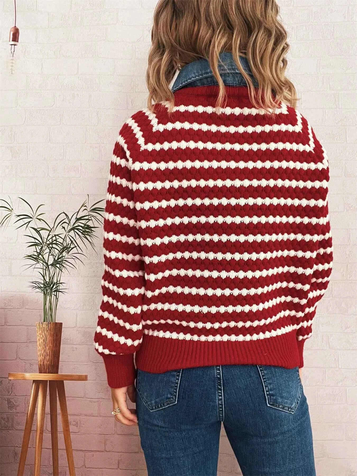 Contrast Striped Sweater with Denim Collar 0ba6e8498b7d47508fb957140688acae-Max-Origin