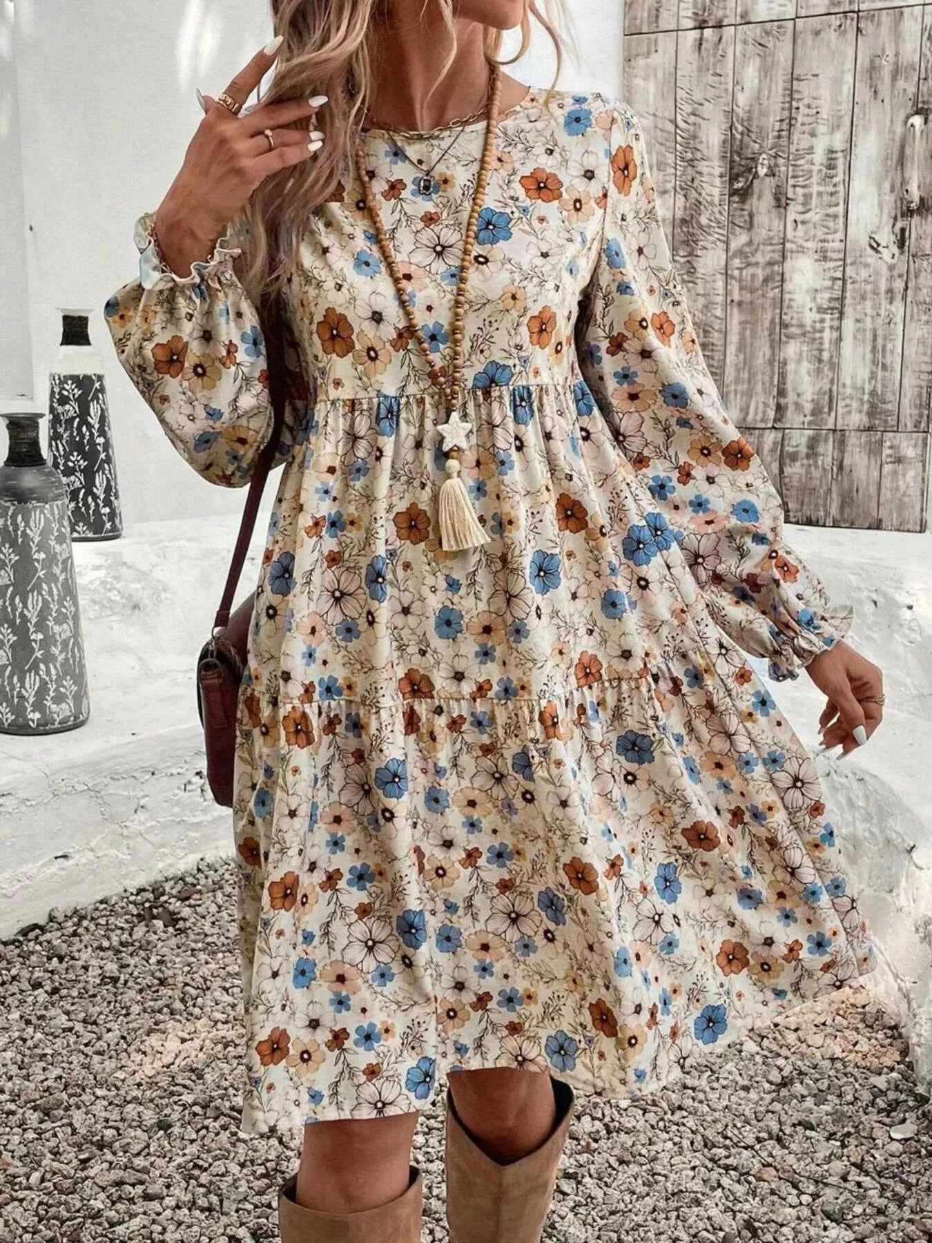 Floral Print Long Sleeve Tiered Dress 0ba72a04e90243f99cc3a099a0c5dd33-Max-Origin