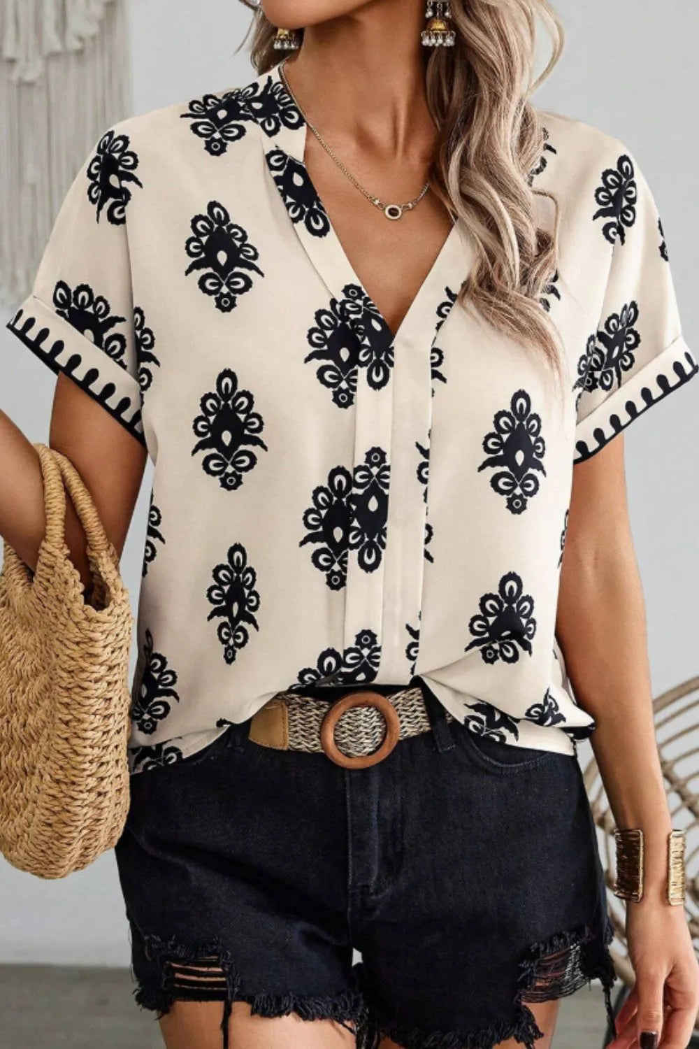 Printed Short Sleeve Loose Blouse 0ba96665-b1cd-4daa-a8d6-eaddfc5d1875-Max-Origin