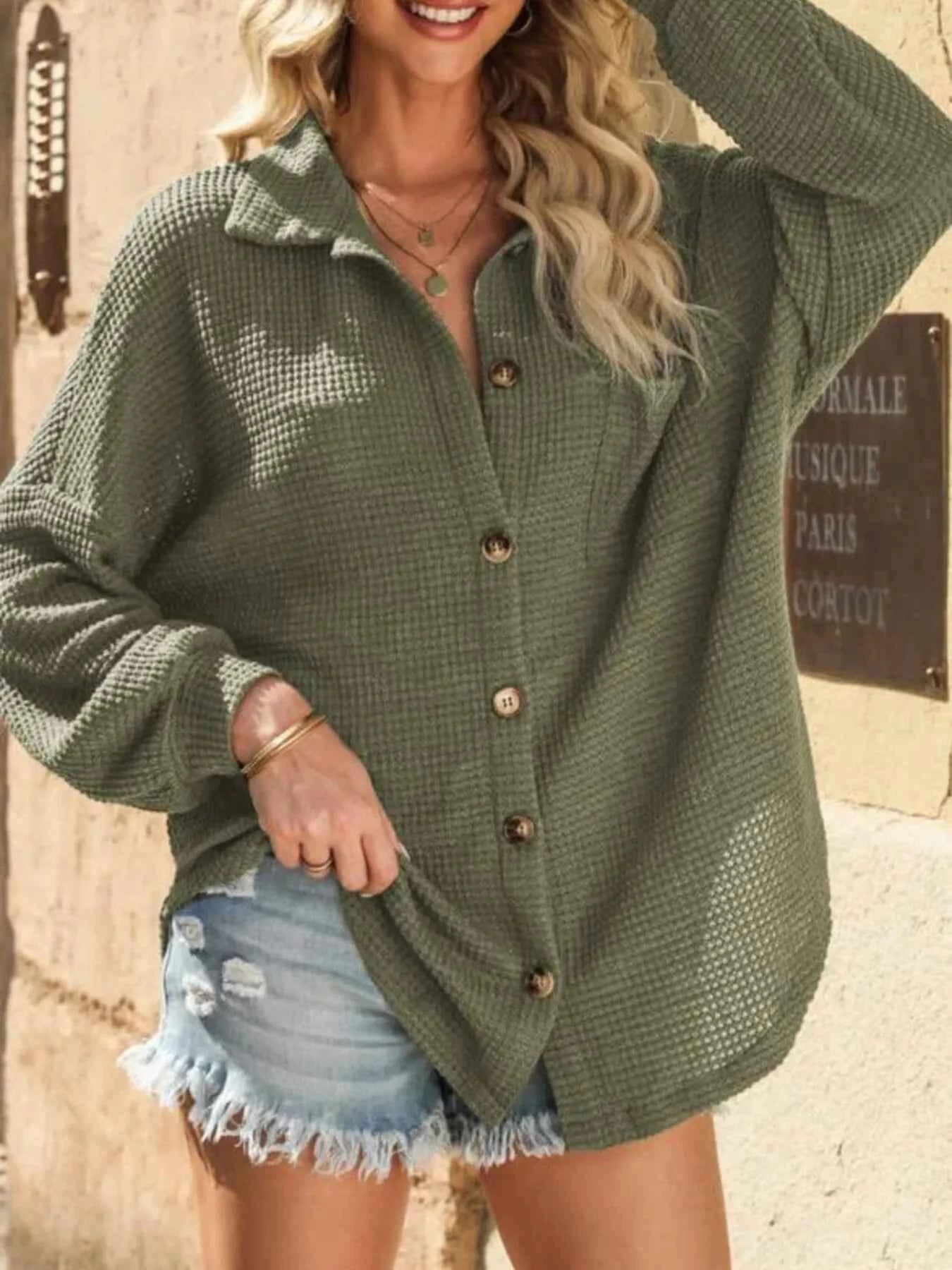 Waffle Knit Button-Down Shirt 0bbe038445f94865bad82bf119545d6c-Max-Origin