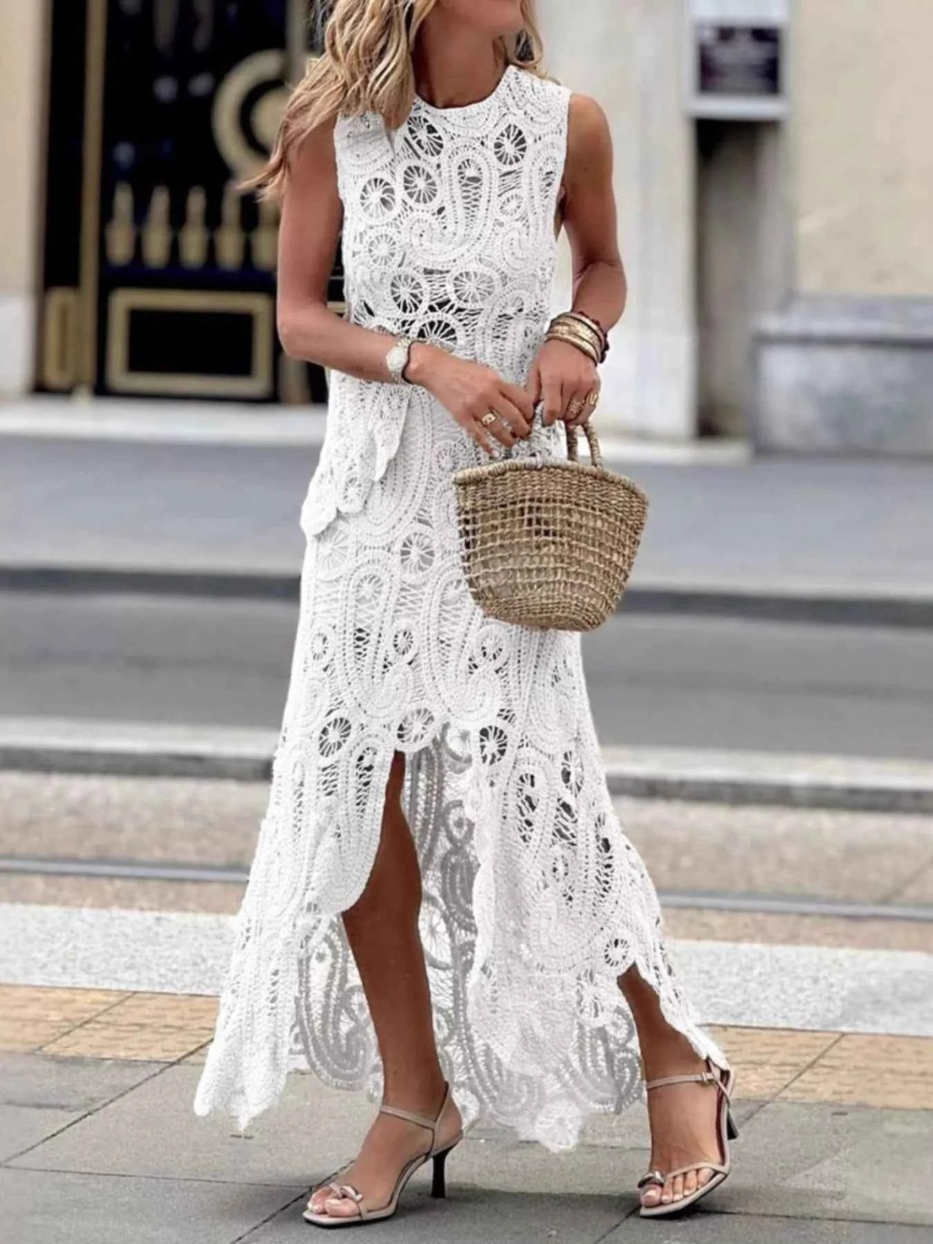 Crochet Sleeveless Tank and Skirt Set White One Size 0bd7aa9c-1552-4643-87d6-42cae02553a7-Max-Origin