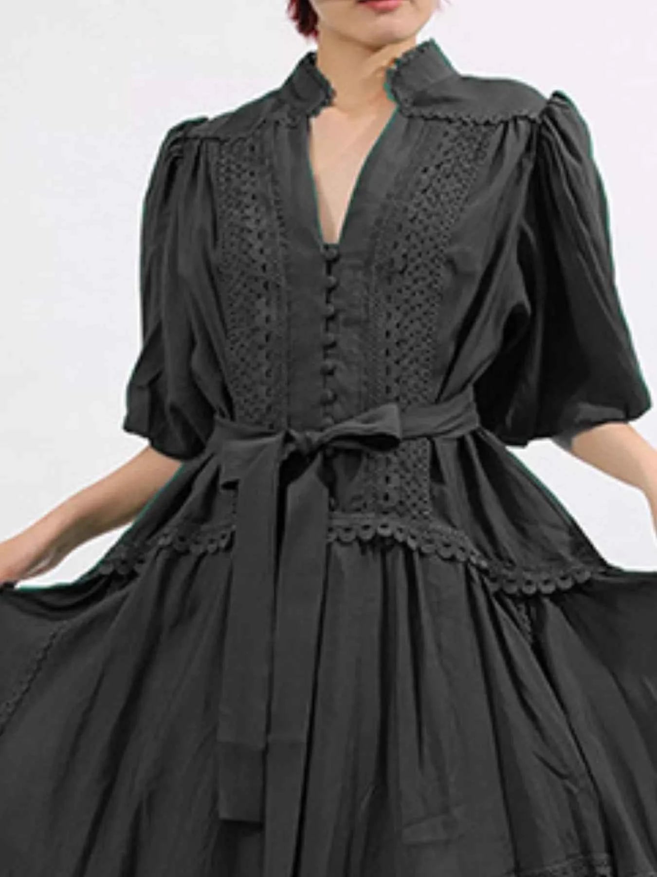 Lace Detail Notched Puff Sleeve Maxi Dress 0beb8aaf-9f32-4a7f-b706-a0ffa7700cee-Max-Origin