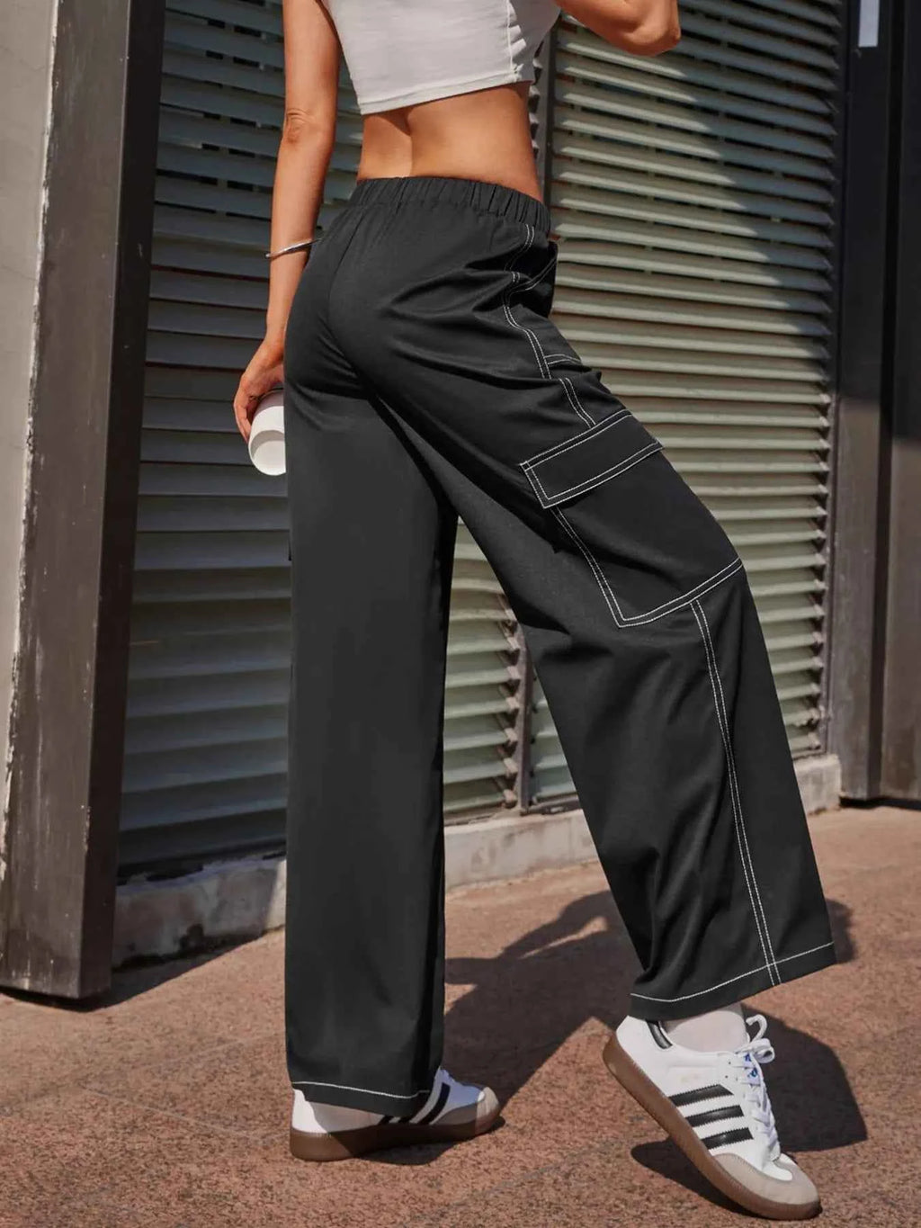 Wide Leg Pants with Contrast Stitching 0bed86ca-6a39-474e-a9ac-cdbf910a6aa0-Max-Origin