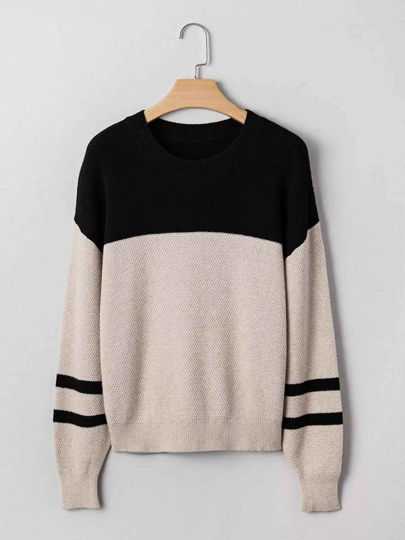 Color Block Knit Striped Sleeve Detail Casual Sweater 0bf99ba519634b869d012aa4fa5b13e4-Max-Origin