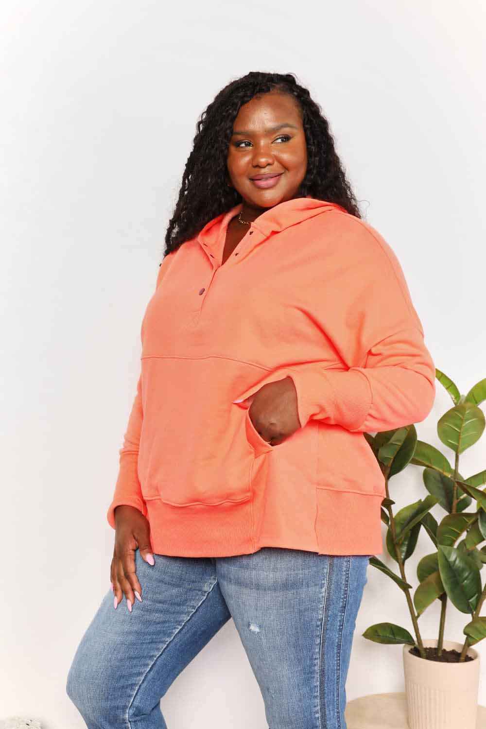 Double Take Quarter-Snap Dropped Shoulder Hoodie 0c20cf1918f74e099b13e000b12cca2d-Max