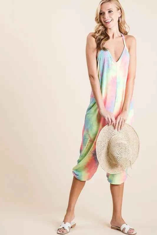 BiBi Tie Dye French Terry Mid-Length Casual Jumpsuit 0c21bc383fda4263b8feb204428727b8-Max-Origin