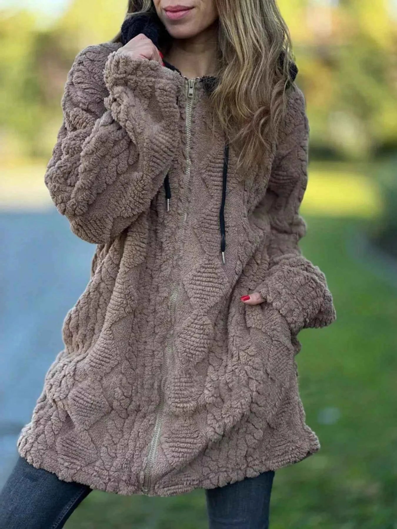 Full Size Zip Up Long Sleeve Fleece Jacket Plus Size Camel 0c345028-0a02-41a0-ad2e-c68499be4cbf-Max-Origin