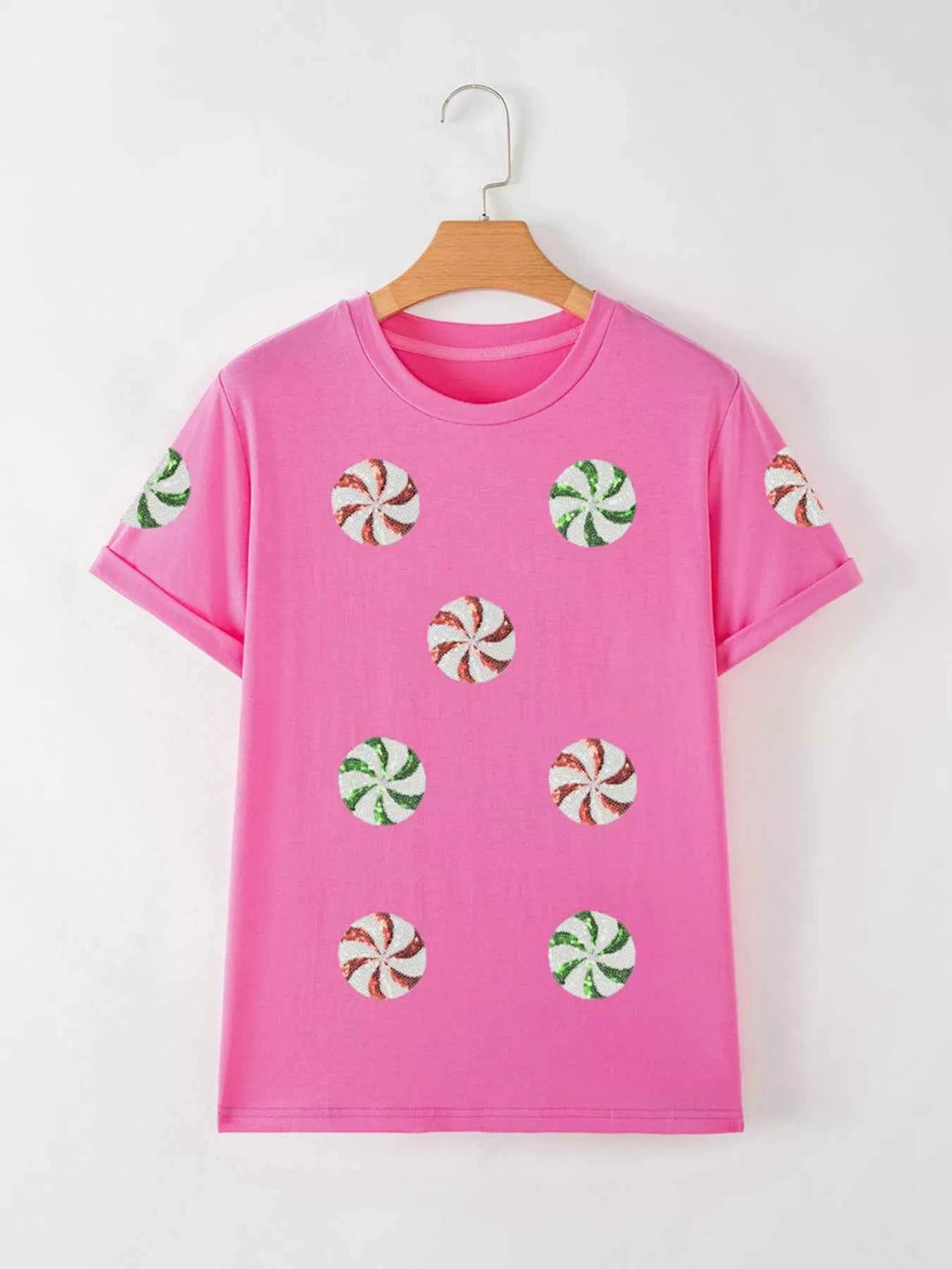 Sequined Candy Swirl Christmas Short Sleeve T Shirt 0c55e69854dc43ac989076c3d0969ebf-Max-Origin