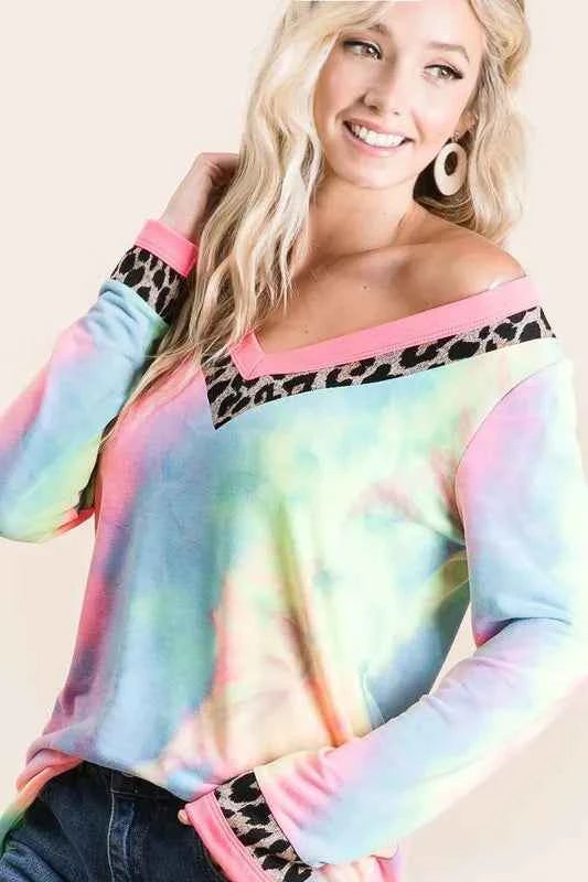 BiBi Tie Dye Terry V-Neck Top 0c68e1b3c48440e8bf2ff17305a954e0-Max-Origin