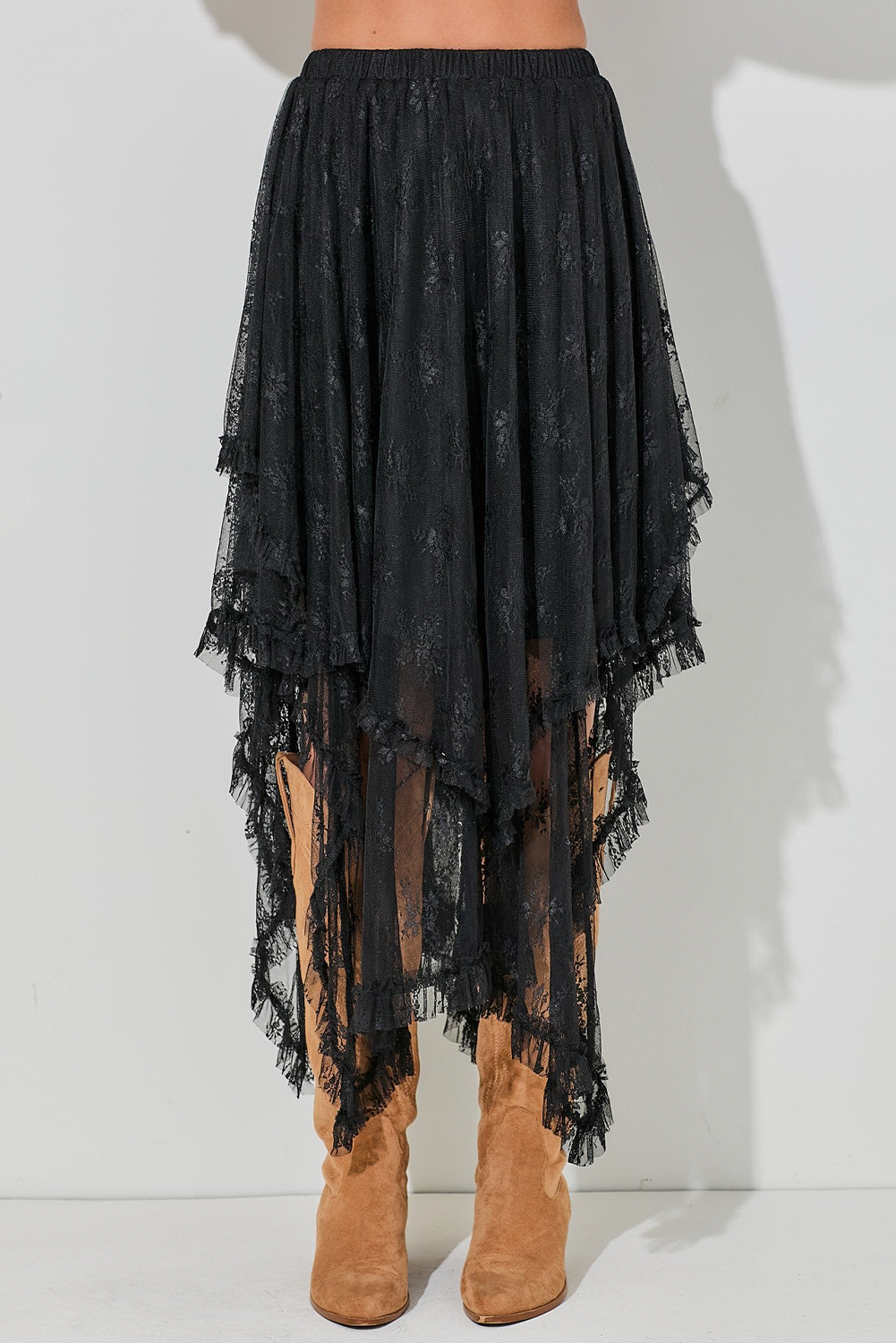 Apricot Lace Cascading Tiered High Waist Maxi Skirt 0c6d535983115398